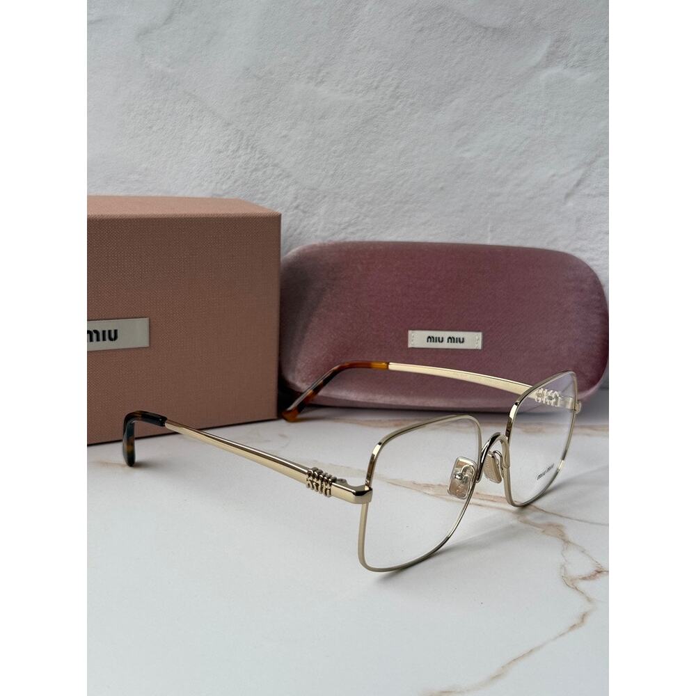 NEW Miu Miu M51YV Pale Gold Square Metal Eyeglasses Frames - Picture 5 of 6